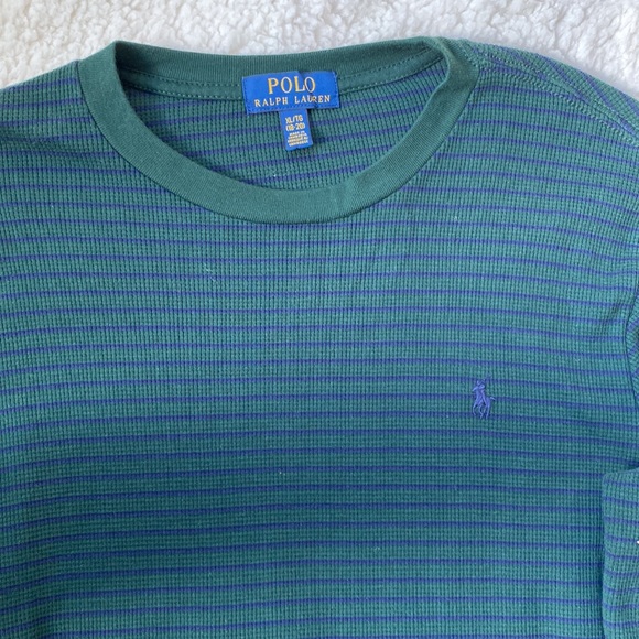 Polo Ralph Lauren green with navy stripe waffle long sleeve tee size 18/20 - Picture 2 of 3